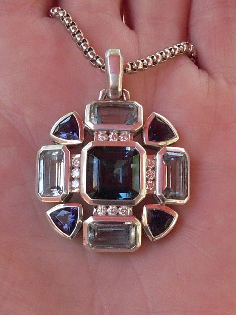 Retired David Yurman Topaz & Diamond Novella Pendant w/Chain - Gift Boxed
